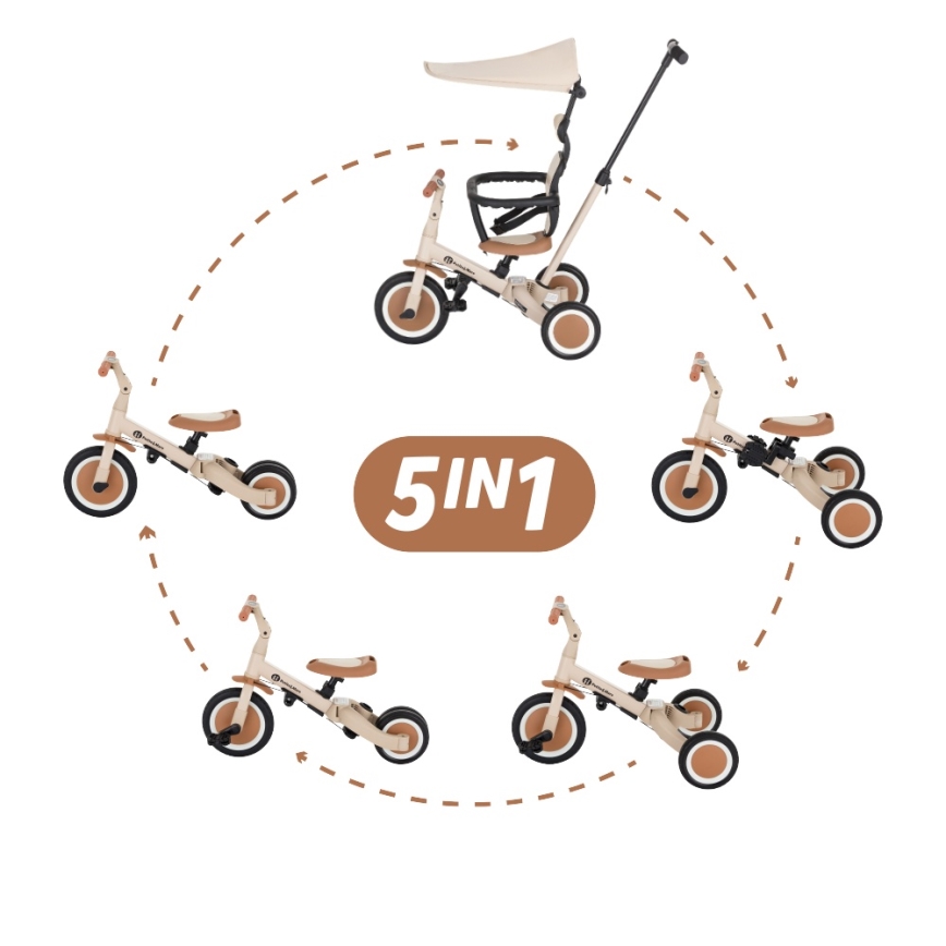 PETITE&MARS - Kids' 5-in-1 TURBO PLUS Tricycle Desert Sand