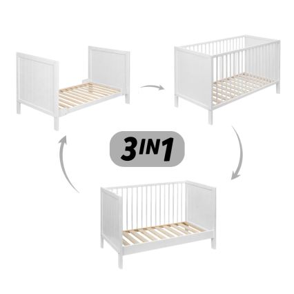 PETITE&MARS - MILA 3-in-1 Baby Cot 120x60 cm White/Beech