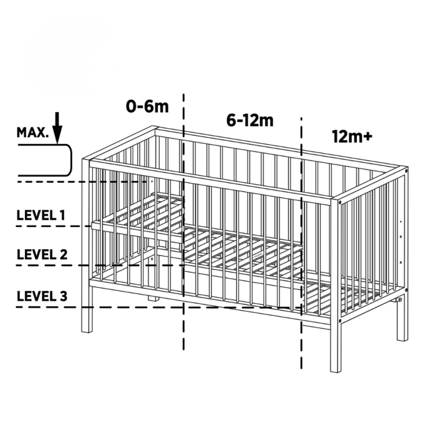 PETITE&MARS - NELA BEECH Baby Cot 120x60 cm White/Beech