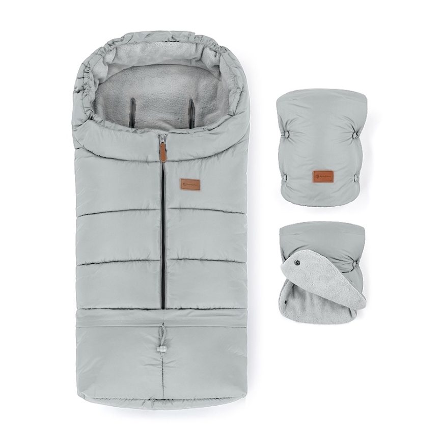 PETITE&MARS - SET Baby Footmuff 3-in-1 JIBOT + Stroller Handmuffs JASIE Light Grey