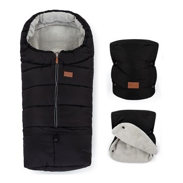 PETITE&MARS - SET Baby footmuff 3in1 JIBOT + hand muffs for a stroller JASIE black
