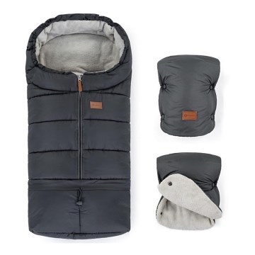 PETITE&MARS - SET Baby footmuff 3in1 JIBOT + hand muffs for a stroller JASIE grey