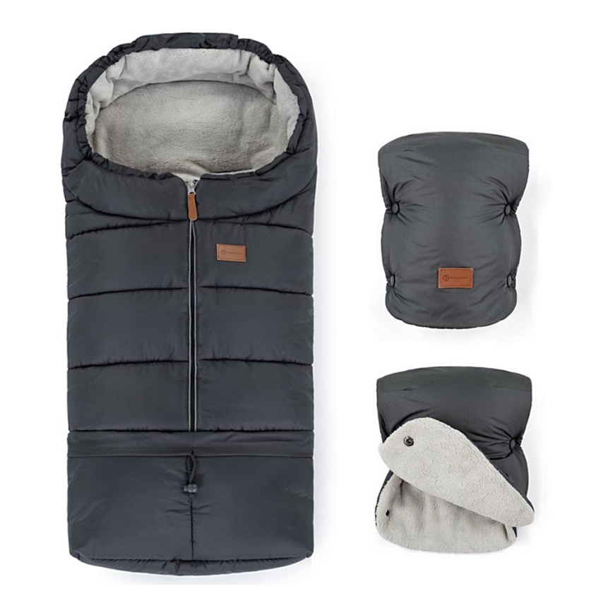 PETITE&MARS - SET Baby footmuff 3in1 JIBOT + hand muffs for a stroller JASIE grey