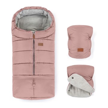 PETITE&MARS - SET Baby footmuff 3in1 JIBOT + hand muffs for a stroller JASIE pink