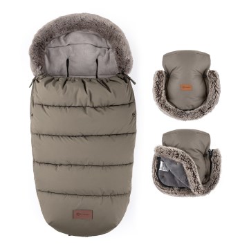 PETITE&MARS - SET Baby Footmuff 4-in-1 COMFY + FURRY Stroller Handmuffs Mocha Mousse