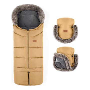 PETITE&MARS - SET Baby footmuff 4in1 ARCTIC + stroller hand muffs FURRY Elegant Caramel