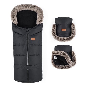 PETITE&MARS - SET Baby footmuff 4in1 ARCTIC + stroller hand muffs FURRY Forever Black
