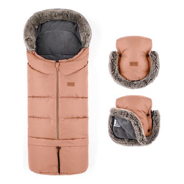 PETITE&MARS - SET Baby footmuff 4in1 ARCTIC + stroller hand muffs FURRY Pastel Peach