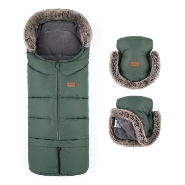 PETITE&MARS - SET Baby footmuff 4in1 ARCTIC + stroller hand muffs FURRY Veritable Khaki
