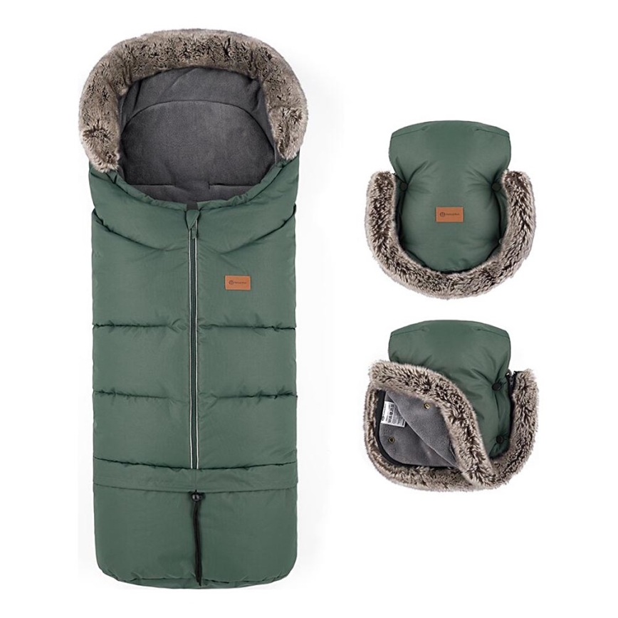 PETITE&MARS - SET Baby footmuff 4in1 ARCTIC + stroller hand muffs FURRY Veritable Khaki