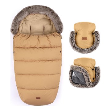 PETITE&MARS - SET Baby footmuff 4in1 COMFY + stroller hand muffs FURRY Elegant Caramel