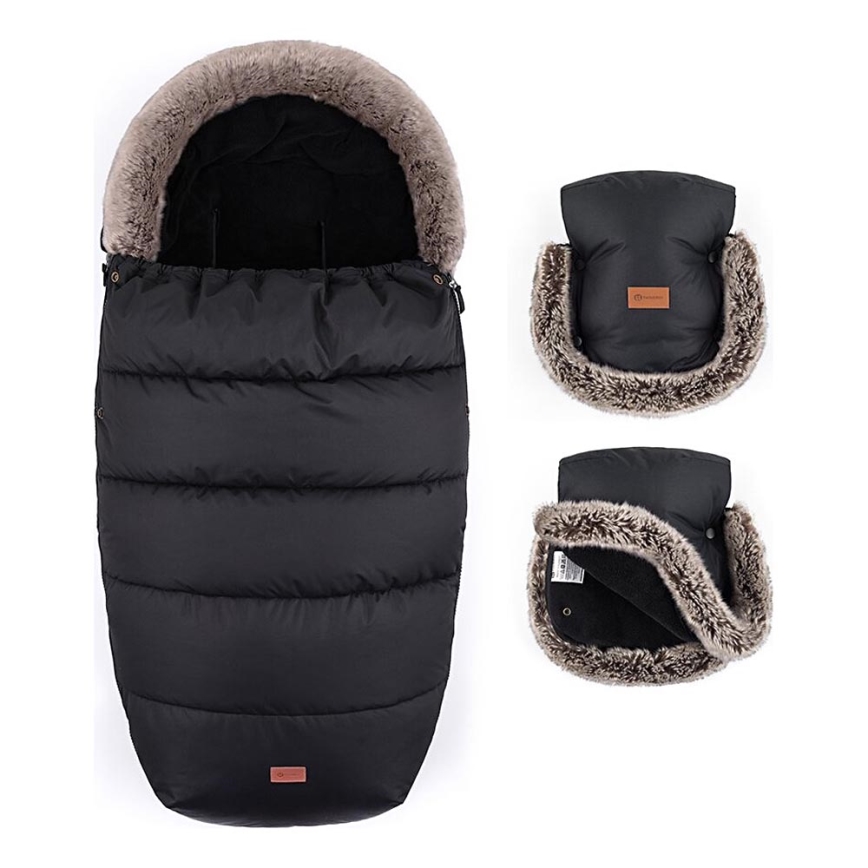 PETITE&MARS - SET Baby footmuff 4in1 COMFY + stroller hand muffs FURRY Forever Black