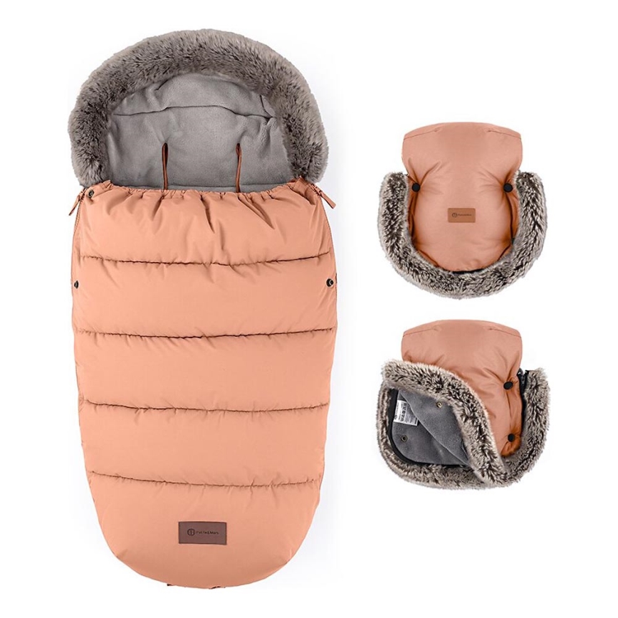 PETITE&MARS - SET Baby footmuff 4in1 COMFY + stroller hand muffs FURRY Pastel Peach