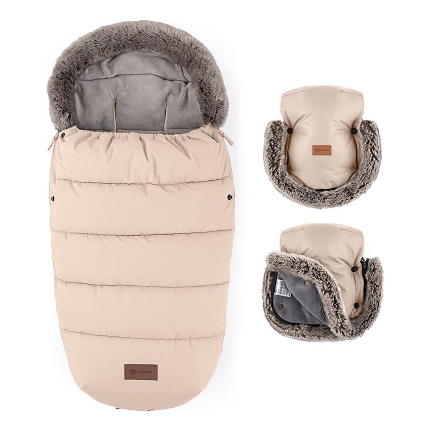PETITE&MARS - SET Baby footmuff 4in1 COMFY + stroller hand muffs FURRY Rose Petal
