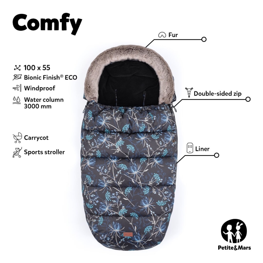 PETITE&MARS - SET Baby footmuff 4in1 COMFY + stroller hand muffs FURRY Pastel Peach