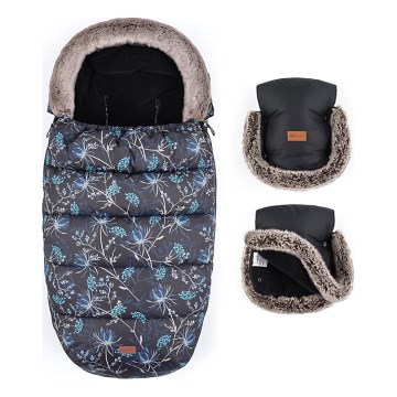PETITE&MARS - SET Baby footmuff 4in1 COMFY Stylish Beauty + stroller hand muffs FURRY Forever Black