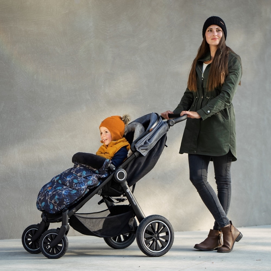 PETITE&MARS - SET Baby footmuff 4in1 COMFY Stylish Beauty + stroller hand muffs FURRY Forever Black