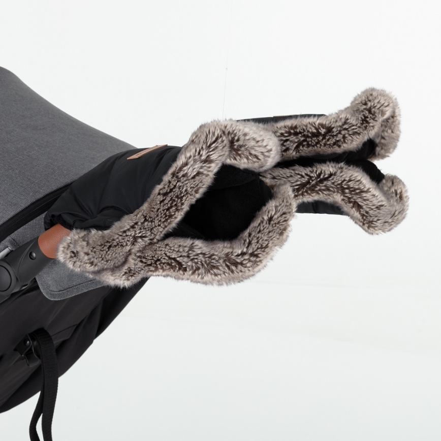 PETITE&MARS - SET Baby footmuff 4in1 COMFY Stylish Beauty + stroller hand muffs FURRY Forever Black