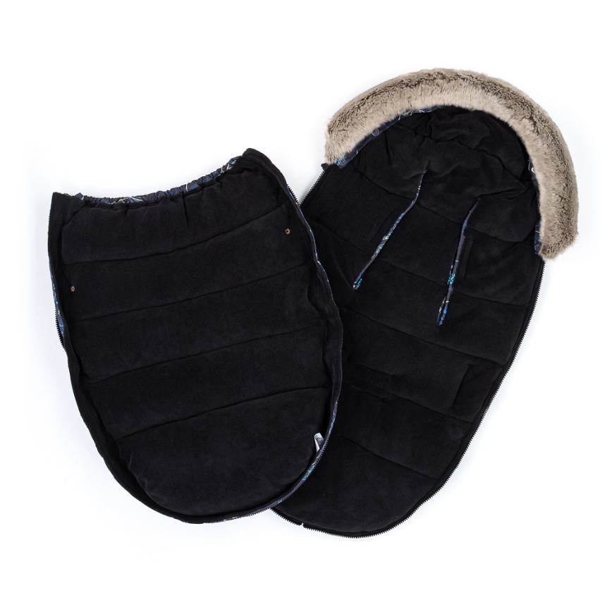 PETITE&MARS - SET Baby footmuff 4in1 COMFY Stylish Beauty + stroller hand muffs FURRY Forever Black