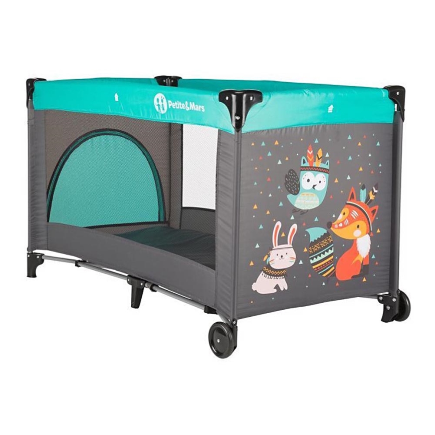 PETITE&MARS - Travel crib KOOT-FOX turquoise