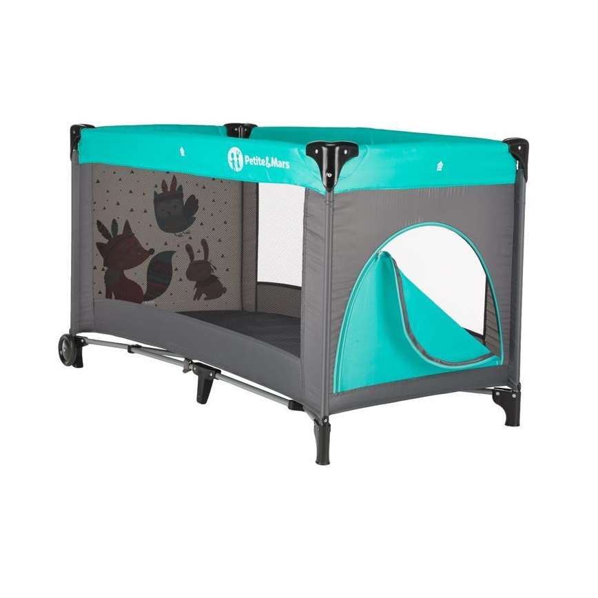 PETITE&MARS - Travel crib KOOT-FOX turquoise