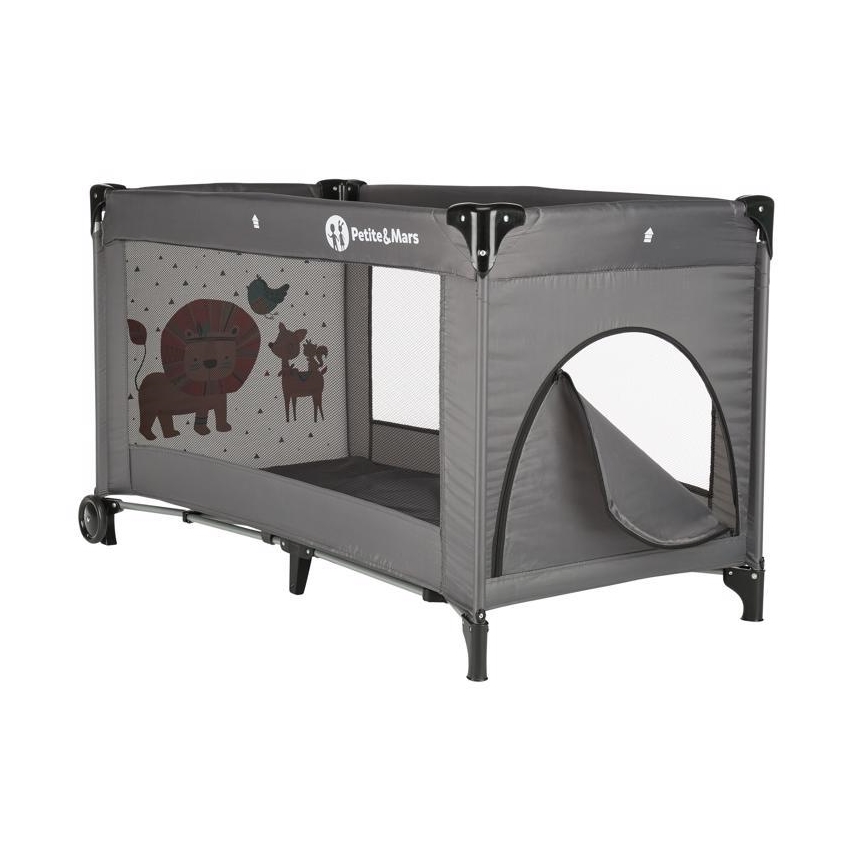 PETITE&MARS - Travel crib KOOT-LION grey