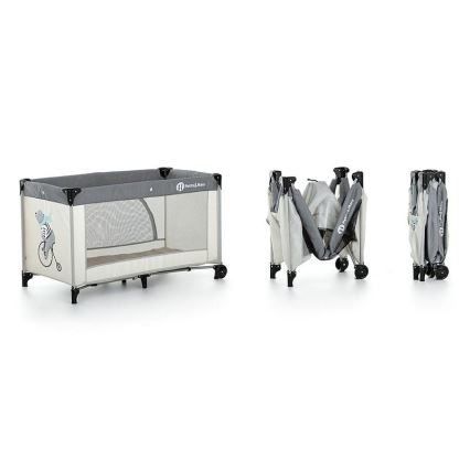 PETITE&MARS - Travel crib NYJA TEDDY BIKER grey/beige