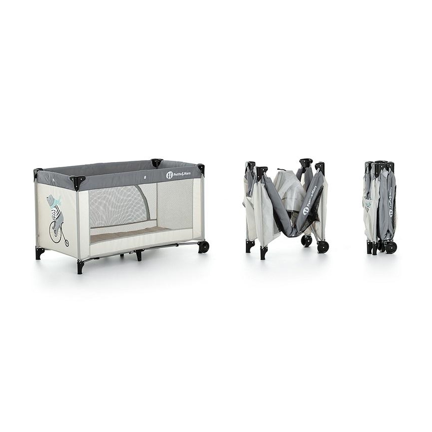 PETITE&MARS - Travel crib NYJA TEDDY BIKER grey/beige