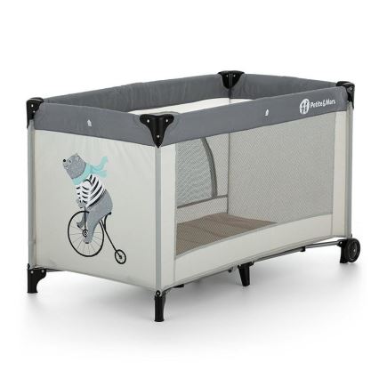 PETITE&MARS - Travel crib NYJA TEDDY BIKER grey/beige