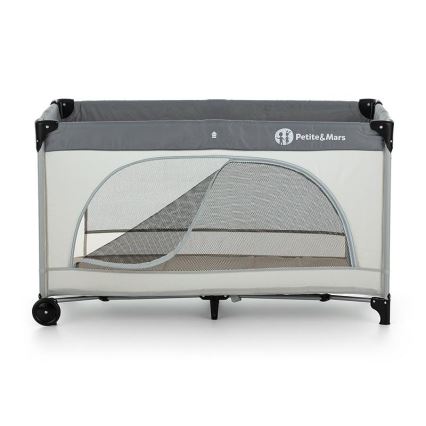 PETITE&MARS - Travel crib NYJA TEDDY BIKER grey/beige