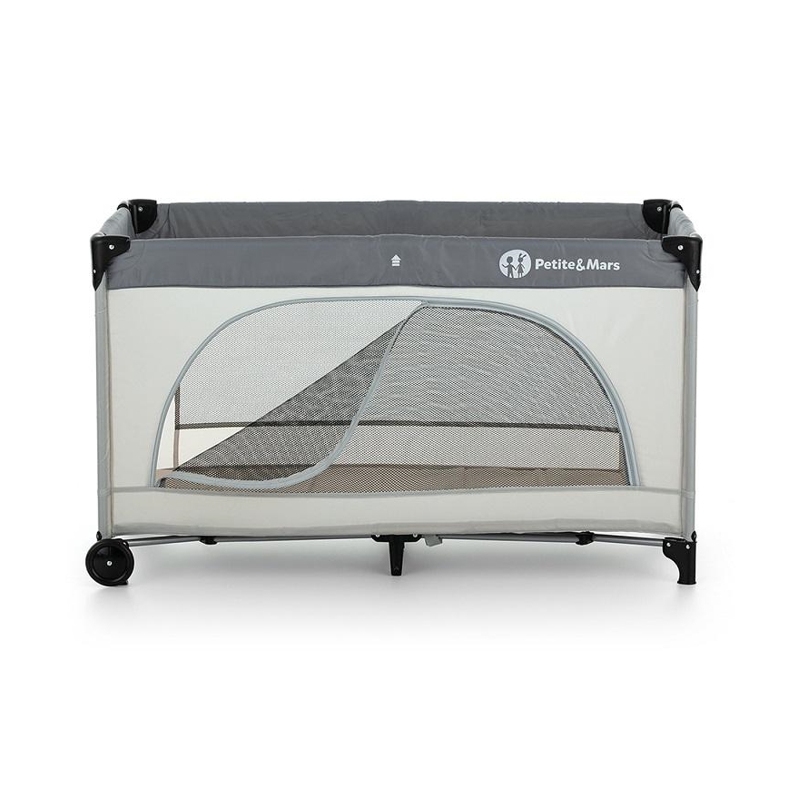 PETITE&MARS - Travel crib NYJA TEDDY BIKER grey/beige