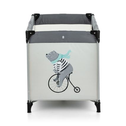 PETITE&MARS - Travel crib NYJA TEDDY BIKER grey/beige