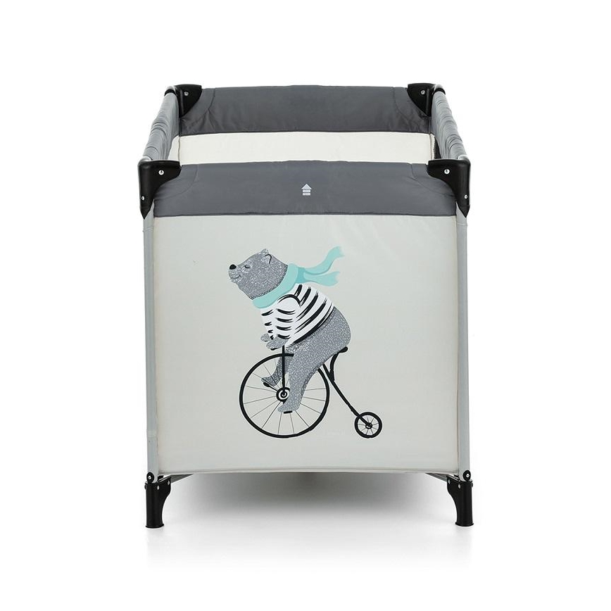 PETITE&MARS - Travel crib NYJA TEDDY BIKER grey/beige