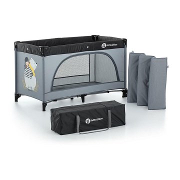 PETITE&MARS - Travel crib NYJA TEDDY FRIEND COAL grey/black