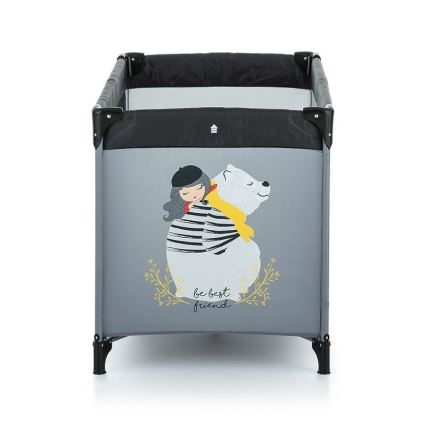 PETITE&MARS - Travel crib NYJA TEDDY FRIEND COAL grey/black