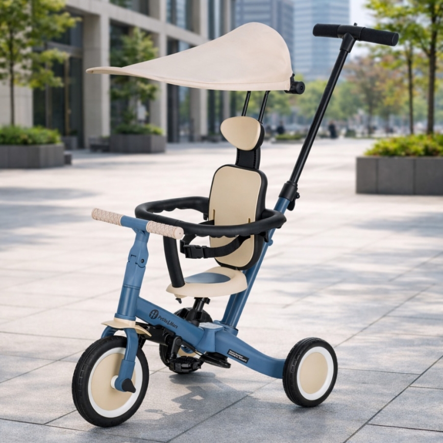 PETITE&MARS - TURBO PLUS 5-in-1 Children's Tricycle, Ocean Blue