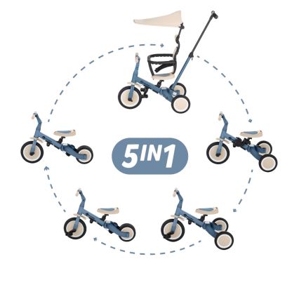 PETITE&MARS - TURBO PLUS 5-in-1 Children's Tricycle, Ocean Blue