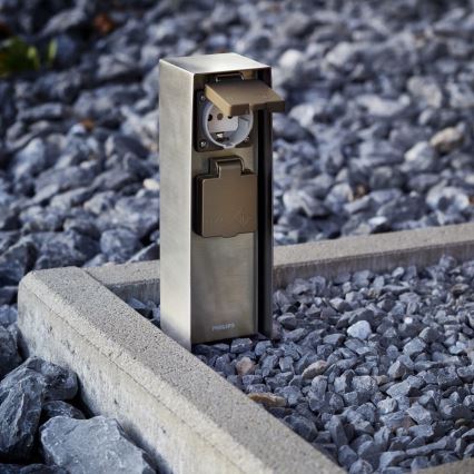 Philips 17108/47/16 - Outdoor socket column MYGARDEN ROCK 230V IP44 SCHUKO