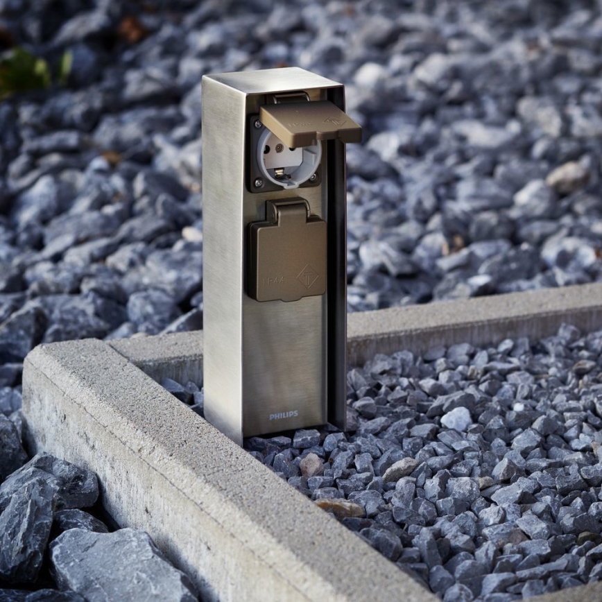 Philips 17108/47/16 - Outdoor socket column MYGARDEN ROCK 230V IP44 SCHUKO