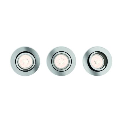 Philips - Set of 3 LED RGBW Dimmable Recessed Downlights 1x GU10/4.8W/230V Polished Chrome + Remote Control