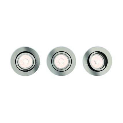 Philips - Set of 3 LED RGBW Dimmable Recessed Downlights 1x GU10/4.8W/230V Matte Chrome + Remote Control