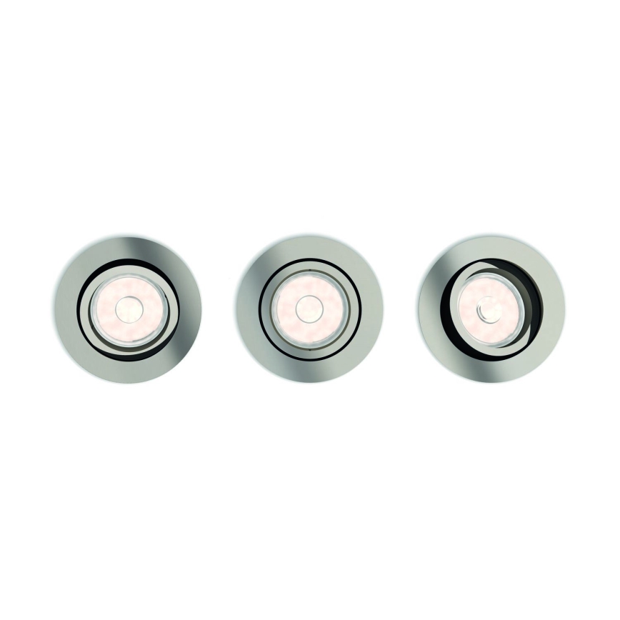 Philips - Set of 3 LED RGBW Dimmable Recessed Downlights 1x GU10/4.8W/230V Matte Chrome + Remote Control