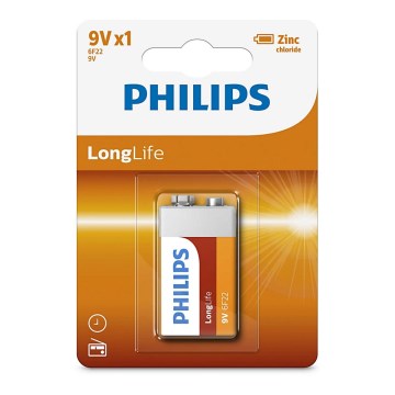 Philips 6F22L1B/10 - Zinc-chloride battery 6F22 LONGLIFE 9V 150mAh