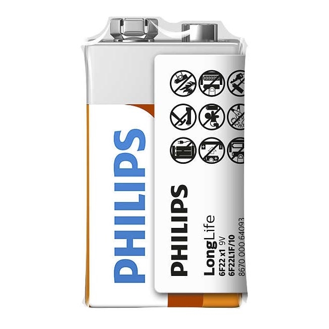 Philips 6F22L1F/10 - Zinc-chloride battery 6F22 LONGLIFE 9V 150mAh