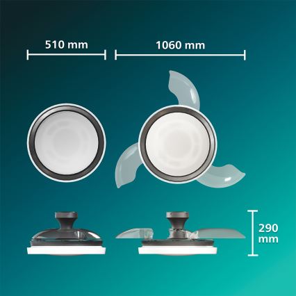 Philips - Dimmable LED ceiling light with fan BLISS LED/35W/230V black + remote control
