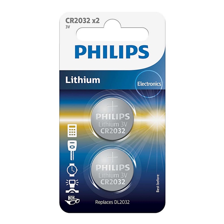 Philips CR2032P2/01B - 2 pcs Lithium button battery CR2032 MINICELLS 3V 240mAh