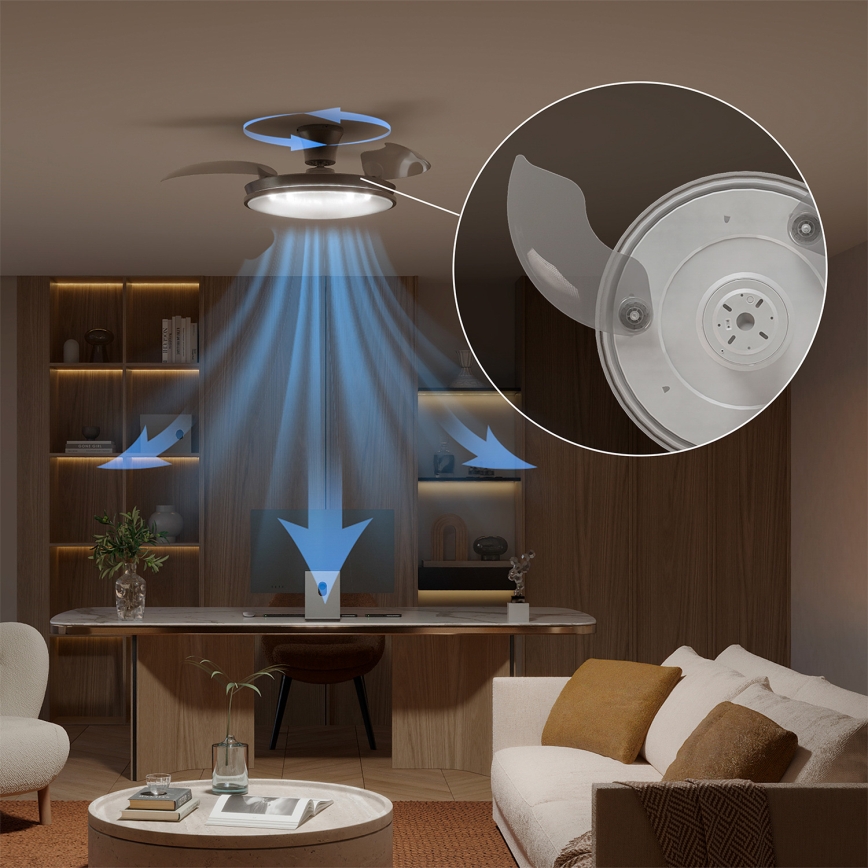 Philips - ATLAS LED/35W/230V Dimmable Ceiling Light with Fan, Matte Chrome + Remote Control
