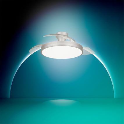 Philips - ATLAS LED/35W/230V Dimmable Ceiling Light with Fan, Matte Chrome + Remote Control