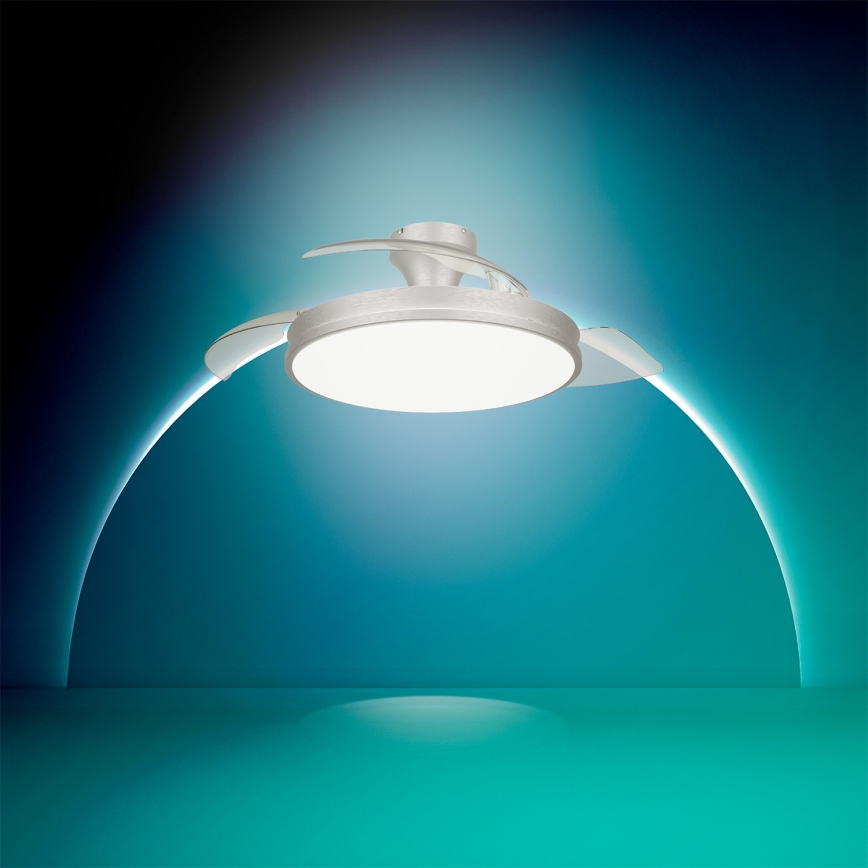 Philips - ATLAS LED/35W/230V Dimmable Ceiling Light with Fan, Matte Chrome + Remote Control