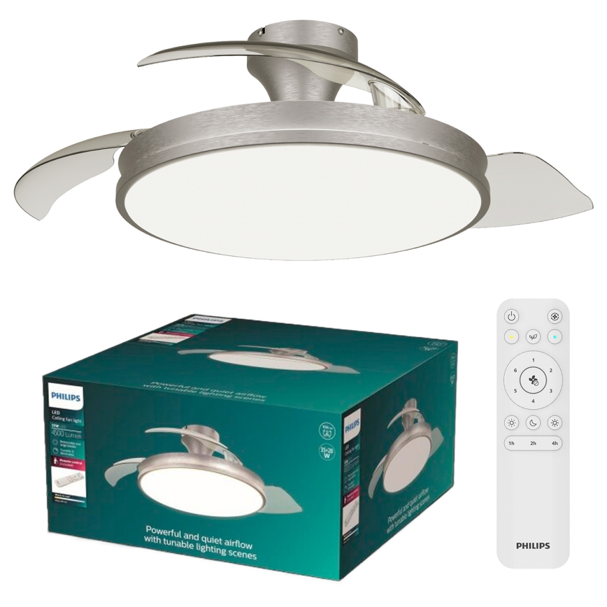Philips - ATLAS LED/35W/230V Dimmable Ceiling Light with Fan, Matte Chrome + Remote Control
